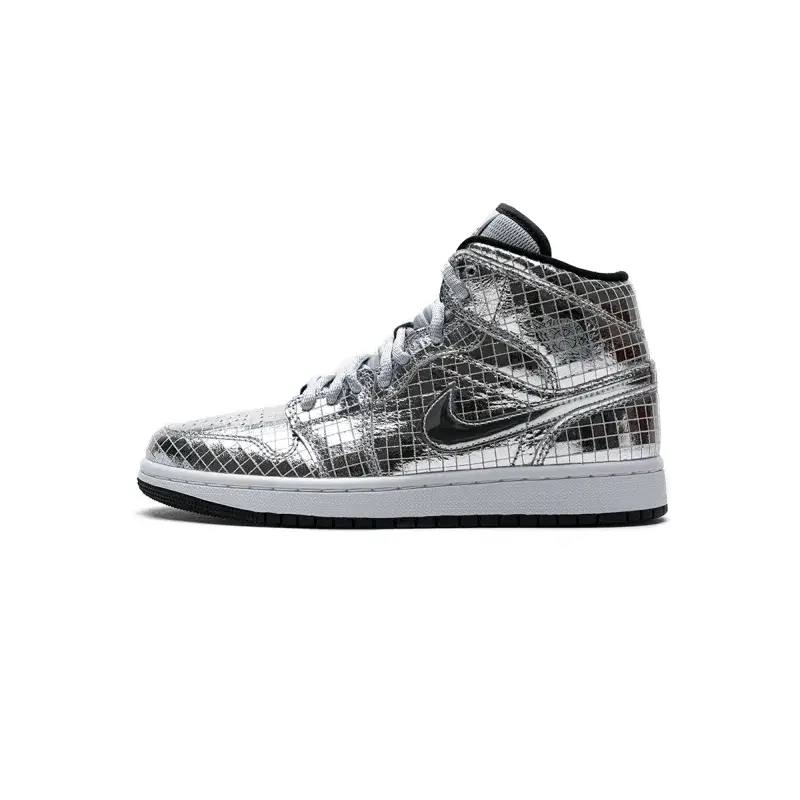 Air Jordan 1 Mid SE Disco Metallic Silver (W) CU9304-001 8F1A684