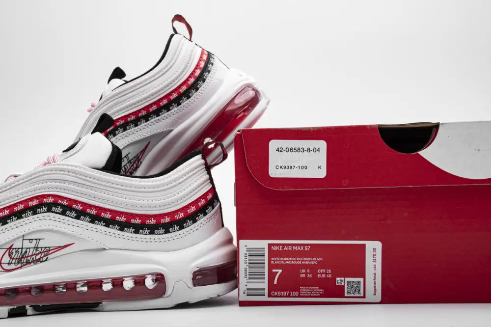 Nike Air Max 97 Sketch Logo White Black Red CK9397-100 
