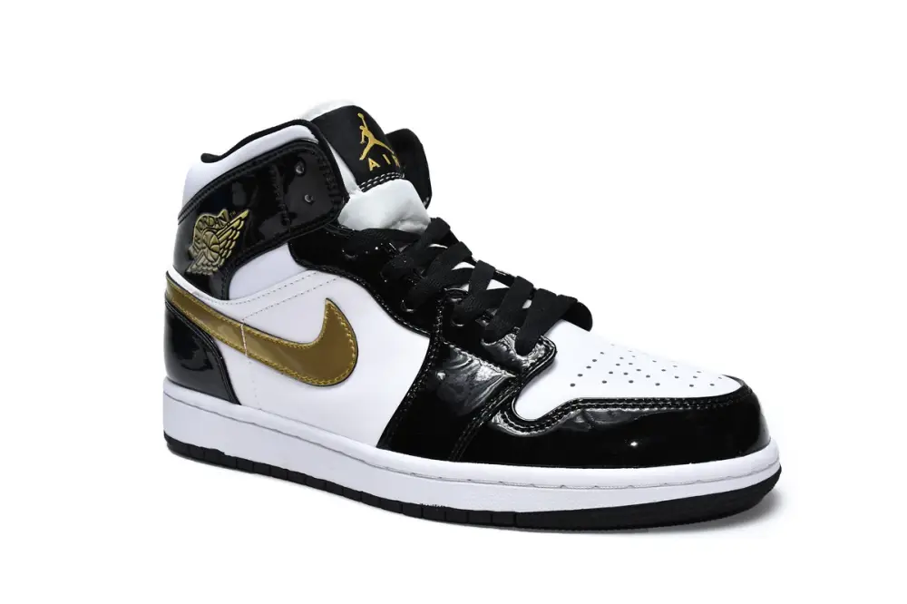 Air Jordan 1 Mid Jordan 1 Mid Patent Black White Gold 852542-007