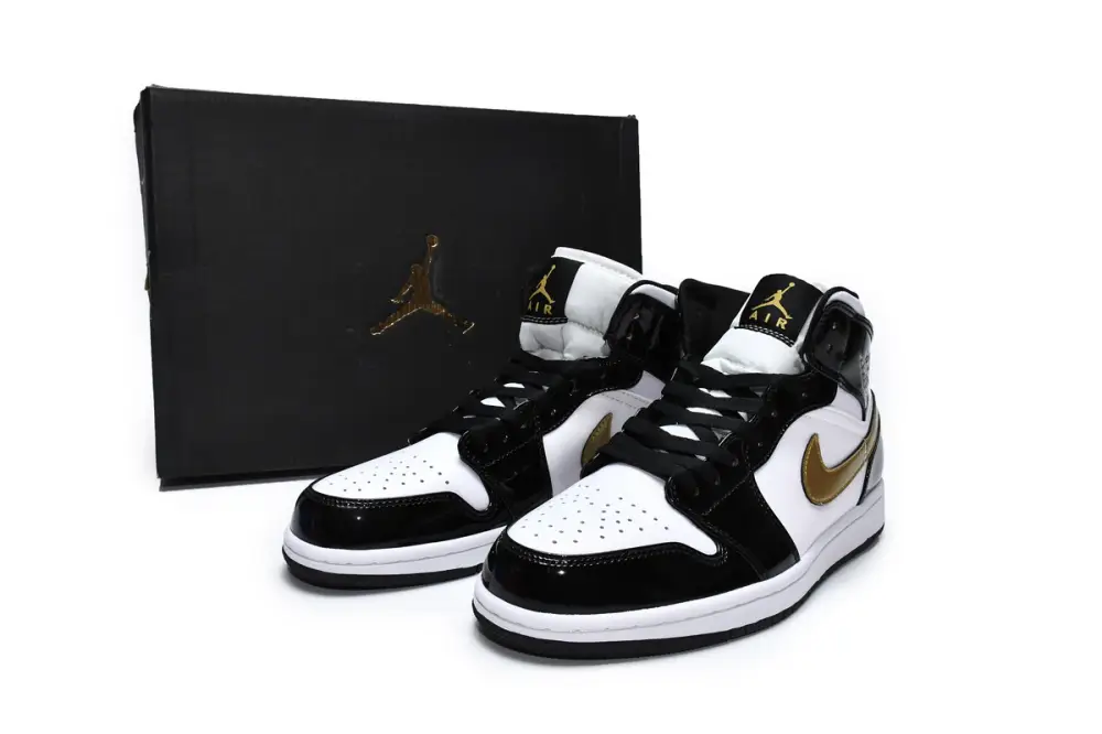 Air Jordan 1 Mid Jordan 1 Mid Patent Black White Gold 852542-007
