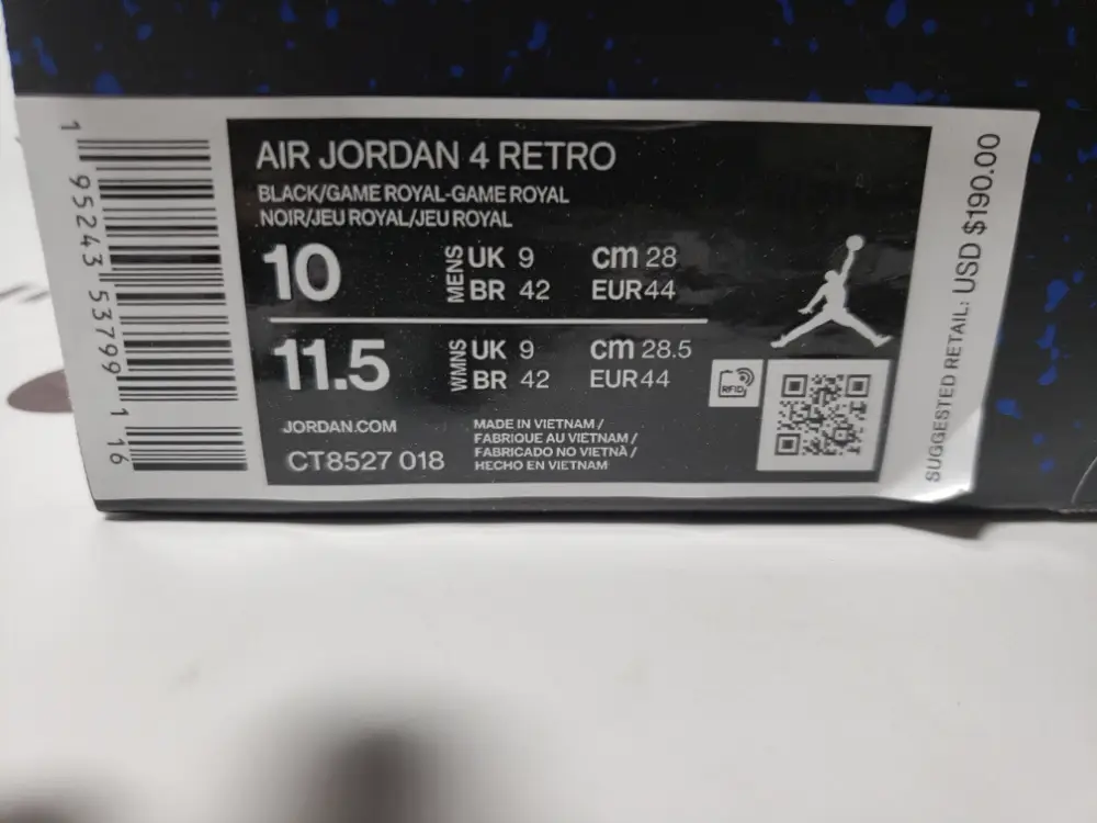 Air jordan 4 game royal Jordan 4 Retro Black Game Royal CT8527-018