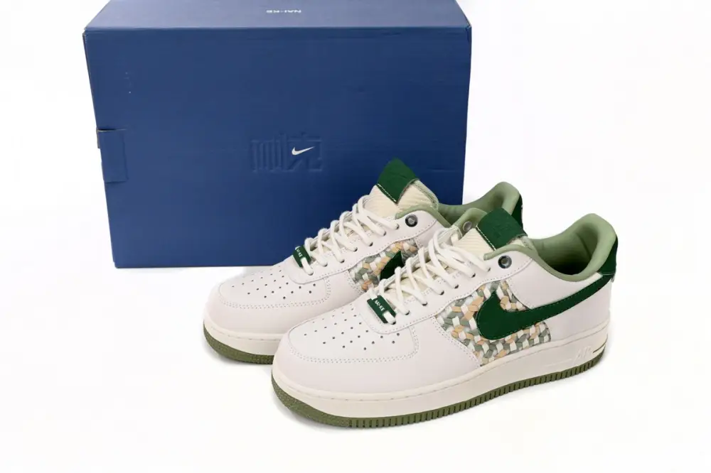 Nike BQ7541-100 Air Force 1 Low '07 Premium NAI-KE Bamboo Weave Sail Gorge Green FN0369-100