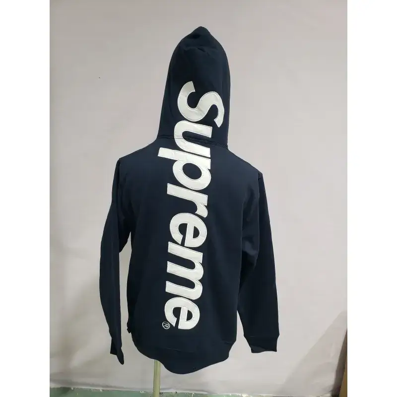 Supreme Satin Appliqué Hoodie Sweatshirt Navy Blue 